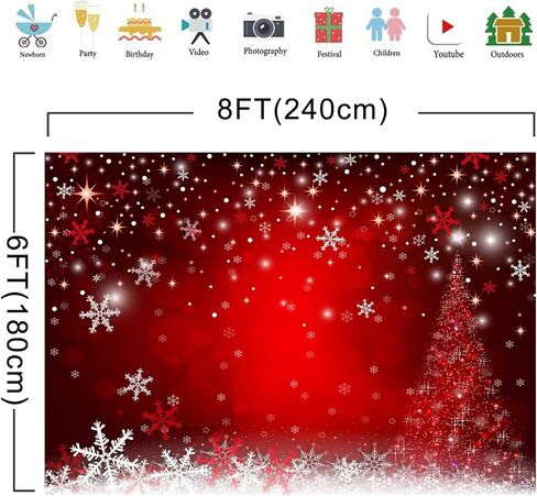 10X8ft Soft Fabric Winter Red and Christmas Tree Backdrop for Photography Snowflake Bokeh Photo Background Banner Studio Props Christmas Party Decorations Supplies in Saudi Arabia
