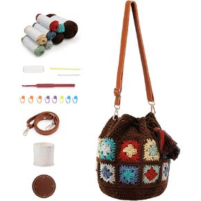 Noocro Crochet Kit for Advanced or Intermediate Beginner DIY Granny Square Bucket Bag, Purse, with Step by Step Tutorial Video and Detailed Instruction Complete Kit Craft Supplies Holiday Gift in Kuwait