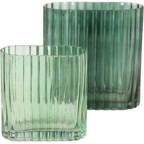 Modernist Home Oval Tulip Vases, Set of 2, Clear Translucent Glass, Fancy Wavy Patter, 7 and 5.5 Inches Tall, Centerpiece Display in Kuwait