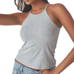 Klassy Network Solid High Neck Brami Tank-Top for Women - Built-in Bra Racerback Full Length Tank with Straps in Saudi Arabia