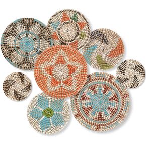 Boho Wall Basket Decor Set of 8 Decorative Hanging Woven Basket Art Round Farmhouse African Woven Bowl Decor for Kitchen Rustic Home Summer Decorations, Multi Sizes(Colorful) in Saudi Arabia