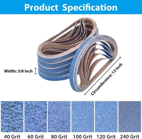 3/8 x 13 Inch Zirconia Sanding Belts, 36 Pack | 6 Each of 40/60/80/100/120/240 Grits, for Metal in Saudi Arabia