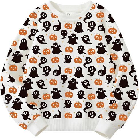 Kids Halloween Sweatshirt Girls Boys Skeleton Pumpkin Ghost Toddler Shirt Crewneck Long Sleeve Graphic Tops for 2-7T in Kuwait