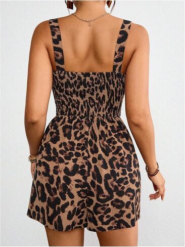 Floerns Women's One Piece Outfit Leopard Print Cut Out Jumpsuit Spaghetti Strap Short Romper in Saudi Arabia