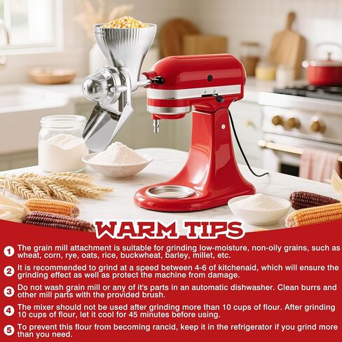 جميع ملحقات مطحنة الحبوب المعدنية لخلاط حامل KitchenAid مع 12 مطحنة دقيق من مستوى الطحن، ومرفق مطحنة الحبوب مناسب لطحن القمح والذرة والشوفان والحنطة السوداء والدخن والحبوب الأخرى in Kuwait