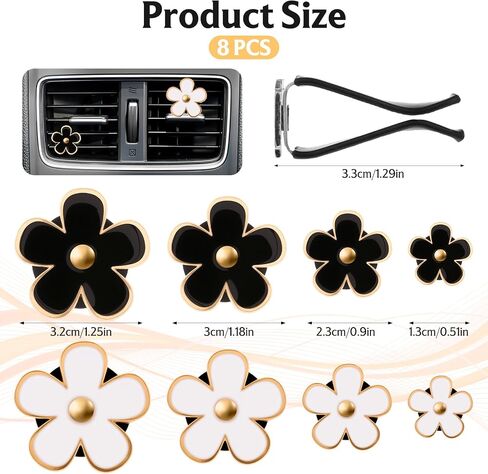 8pcs مقاطع تنفيس زهرة ديزي للسيارة ، ملحقات سيارة معطرات الهواء لطيف ملحقات تكييف الهواء مقطع ديكور ديكور سحر السيارات الملونة الملحقات الداخلية للنساء (أبيض ، أسود) in Saudi Arabia