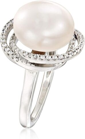 Ross-Simons Italian 12mm Cultured Pearl and .78 ct. t.w. CZ Ring in Sterling Silver in Saudi Arabia