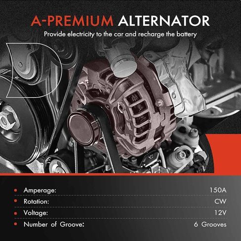 A-premium convalium متوافق مع Cadillac CTS 2014-2015 ، ATS 2013-2015 ، 3.6L ، aspulated بشكل طبيعي ، 12V 150A 6-GROOVE CLUCT BING CW ، استبدل# 1042101951 in Saudi Arabia