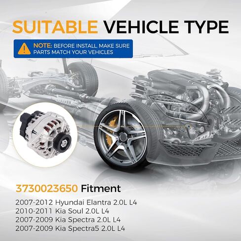 POROD ANDLINATOR 12V 90A FIT for 2007-2012 HYUNDAI ELANTRA ، 2010-2011 KIA Soul ، 2007-2009 KIA Spectra ، KIA Spectra5 ، CW 4-Grove Pulley 2.0L L4 استبدال#3730023650 in Saudi Arabia