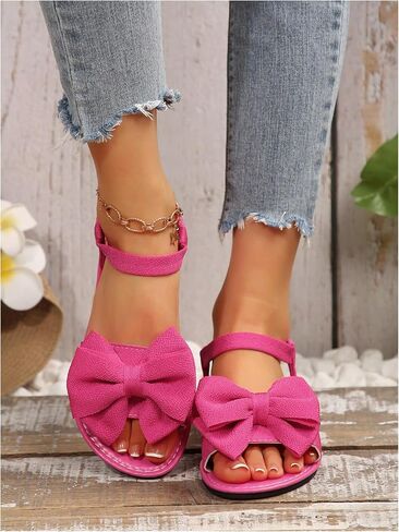GORGLITTER Women's Bow Flat Sandals Open Toe Ankle Strap Summer Dressy Vacation Flats Sandal in Saudi Arabia
