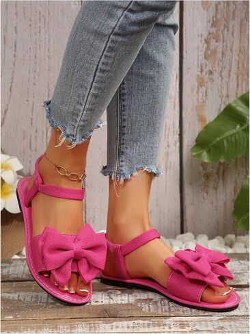 GORGLITTER Women's Bow Flat Sandals Open Toe Ankle Strap Summer Dressy Vacation Flats Sandal in Saudi Arabia