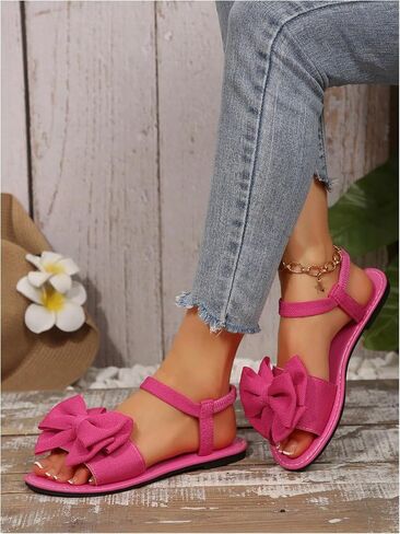 GORGLITTER Women's Bow Flat Sandals Open Toe Ankle Strap Summer Dressy Vacation Flats Sandal in Saudi Arabia