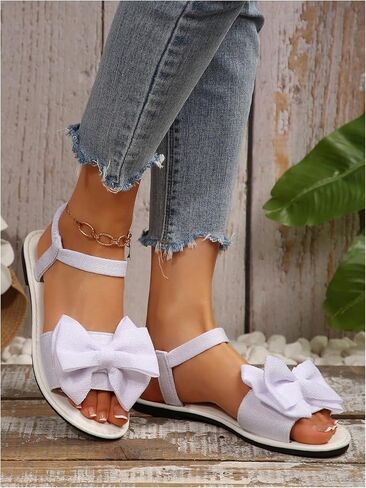 GORGLITTER Women's Bow Flat Sandals Open Toe Ankle Strap Summer Dressy Vacation Flats Sandal in Saudi Arabia