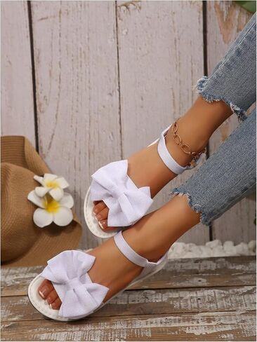 GORGLITTER Women's Bow Flat Sandals Open Toe Ankle Strap Summer Dressy Vacation Flats Sandal in Saudi Arabia