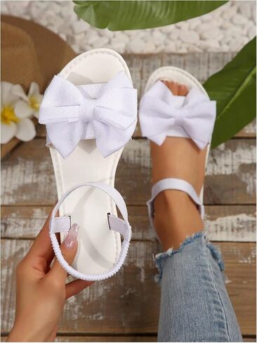 GORGLITTER Women's Bow Flat Sandals Open Toe Ankle Strap Summer Dressy Vacation Flats Sandal in Saudi Arabia