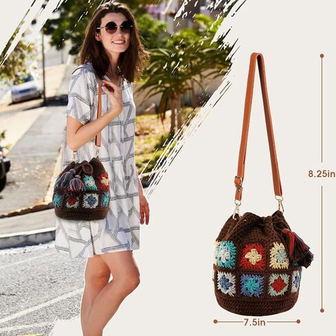Noocro Crochet Kit for Advanced or Intermediate Beginner DIY Granny Square Bucket Bag, Purse, with Step by Step Tutorial Video and Detailed Instruction Complete Kit Craft Supplies Holiday Gift in Kuwait