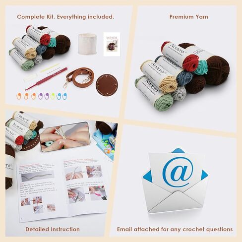 Noocro Crochet Kit for Advanced or Intermediate Beginner DIY Granny Square Bucket Bag, Purse, with Step by Step Tutorial Video and Detailed Instruction Complete Kit Craft Supplies Holiday Gift in Kuwait