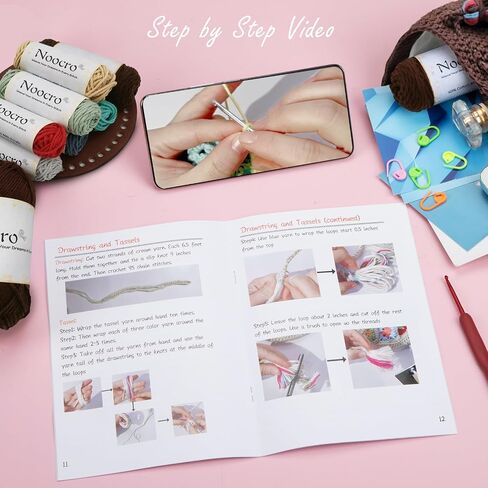 Noocro Crochet Kit for Advanced or Intermediate Beginner DIY Granny Square Bucket Bag, Purse, with Step by Step Tutorial Video and Detailed Instruction Complete Kit Craft Supplies Holiday Gift in Kuwait