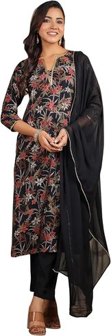 Janasya Indian Women's Floral Printed Kurta Kurti Top Tunic Festive Wedding wear Kurta Set with Dupatta for Women in Saudi Arabia