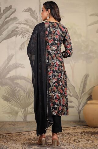 Janasya Indian Women's Floral Printed Kurta Kurti Top Tunic Festive Wedding wear Kurta Set with Dupatta for Women in Saudi Arabia