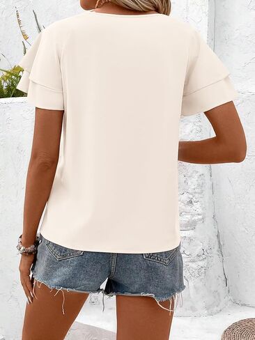 Samefar Womens Tops Dressy Casual Double Layers Short Sleeve Shirts Chiffon Summer Tops Business Work Blouses in Kuwait