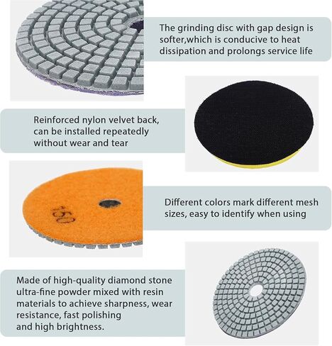 4 Inch Diamond Polishing Pads Set, 16PCS Wet/Dry Granite, Marble, Concrete Polishing Kit, 30-8000 Grit for Drill, Grinder, Polisher - Ideal for Stone, Countertops, and Floor Polishing with Backer Pad in Saudi Arabia