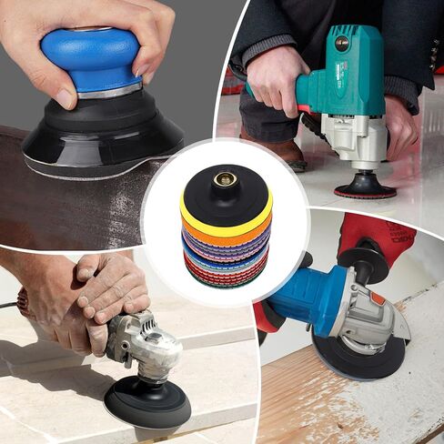 4 Inch Diamond Polishing Pads Set, 16PCS Wet/Dry Granite, Marble, Concrete Polishing Kit, 30-8000 Grit for Drill, Grinder, Polisher - Ideal for Stone, Countertops, and Floor Polishing with Backer Pad in Saudi Arabia