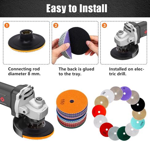 4 Inch Diamond Polishing Pads Set, 16PCS Wet/Dry Granite, Marble, Concrete Polishing Kit, 30-8000 Grit for Drill, Grinder, Polisher - Ideal for Stone, Countertops, and Floor Polishing with Backer Pad in Saudi Arabia
