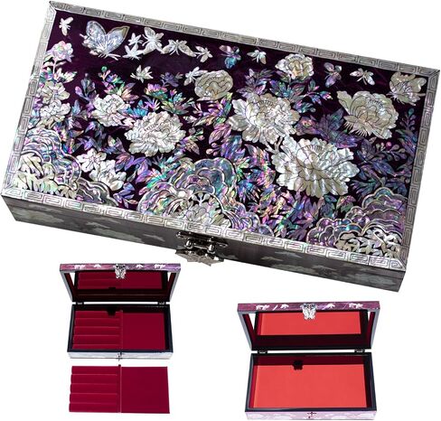 Mother of Pearl Floral Lacquer Jewelry Box Case Purple Perfect Jewelry Organizer and Storage Vintage Wood Jewelry Ring Box for Women Earring holder organizer in Saudi Arabia