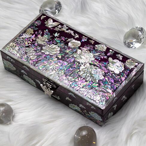 Mother of Pearl Floral Lacquer Jewelry Box Case Purple Perfect Jewelry Organizer and Storage Vintage Wood Jewelry Ring Box for Women Earring holder organizer in Saudi Arabia