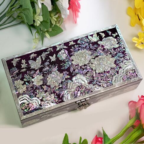 Mother of Pearl Floral Lacquer Jewelry Box Case Purple Perfect Jewelry Organizer and Storage Vintage Wood Jewelry Ring Box for Women Earring holder organizer in Saudi Arabia