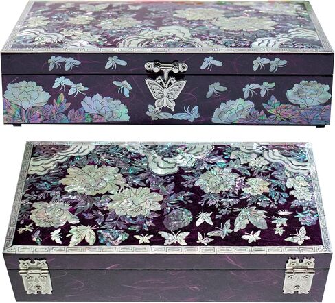 Mother of Pearl Floral Lacquer Jewelry Box Case Purple Perfect Jewelry Organizer and Storage Vintage Wood Jewelry Ring Box for Women Earring holder organizer in Saudi Arabia