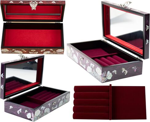Mother of Pearl Floral Lacquer Jewelry Box Case Purple Perfect Jewelry Organizer and Storage Vintage Wood Jewelry Ring Box for Women Earring holder organizer in Saudi Arabia