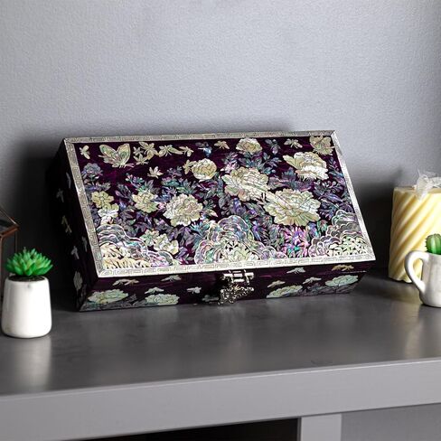 Mother of Pearl Floral Lacquer Jewelry Box Case Purple Perfect Jewelry Organizer and Storage Vintage Wood Jewelry Ring Box for Women Earring holder organizer in Saudi Arabia