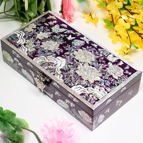 Mother of Pearl Floral Lacquer Jewelry Box Case Purple Perfect Jewelry Organizer and Storage Vintage Wood Jewelry Ring Box for Women Earring holder organizer in Saudi Arabia