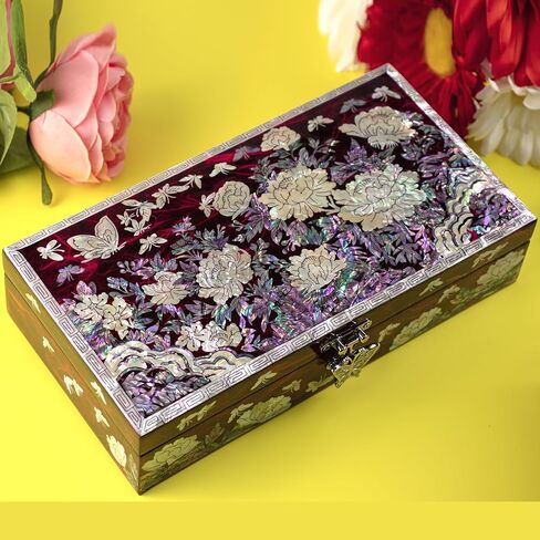 Mother of Pearl Floral Lacquer Jewelry Box Case Purple Perfect Jewelry Organizer and Storage Vintage Wood Jewelry Ring Box for Women Earring holder organizer in Saudi Arabia