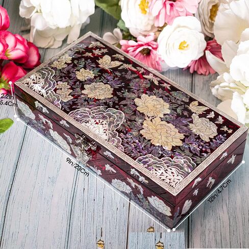 Mother of Pearl Floral Lacquer Jewelry Box Case Purple Perfect Jewelry Organizer and Storage Vintage Wood Jewelry Ring Box for Women Earring holder organizer in Saudi Arabia