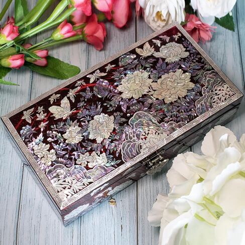 Mother of Pearl Floral Lacquer Jewelry Box Case Purple Perfect Jewelry Organizer and Storage Vintage Wood Jewelry Ring Box for Women Earring holder organizer in Saudi Arabia