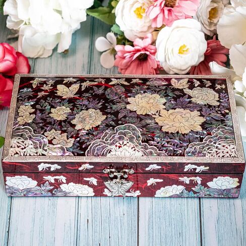 Mother of Pearl Floral Lacquer Jewelry Box Case Purple Perfect Jewelry Organizer and Storage Vintage Wood Jewelry Ring Box for Women Earring holder organizer in Saudi Arabia