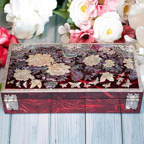 Mother of Pearl Floral Lacquer Jewelry Box Case Purple Perfect Jewelry Organizer and Storage Vintage Wood Jewelry Ring Box for Women Earring holder organizer in Saudi Arabia