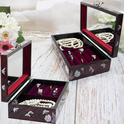 Mother of Pearl Floral Lacquer Jewelry Box Case Purple Perfect Jewelry Organizer and Storage Vintage Wood Jewelry Ring Box for Women Earring holder organizer in Saudi Arabia