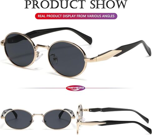 AIEYEZO Retro Oval Sunglasses for Women Men Trendy Fashion Round Sun Glasses Oval Metal Framed Shades in Kuwait