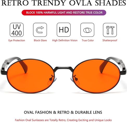 AIEYEZO Retro Oval Sunglasses for Women Men Trendy Fashion Round Sun Glasses Oval Metal Framed Shades in Kuwait