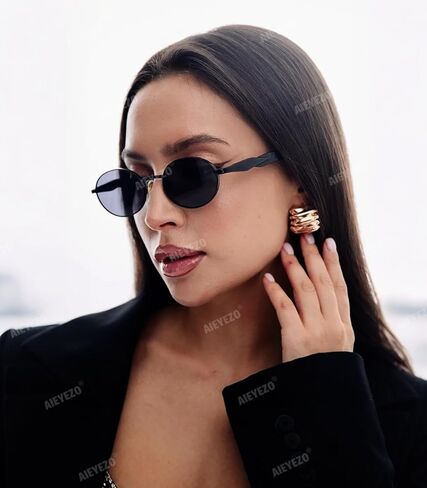 AIEYEZO Retro Oval Sunglasses for Women Men Trendy Fashion Round Sun Glasses Oval Metal Framed Shades in Kuwait