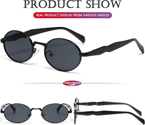 AIEYEZO Retro Oval Sunglasses for Women Men Trendy Fashion Round Sun Glasses Oval Metal Framed Shades in Kuwait