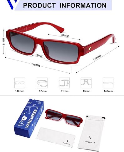 VANLINKER Retro Rectangle Polarized Sunglasses for Women Men Vintage 90s Small Trendy 2025 Sunnies VL9852 in Saudi Arabia