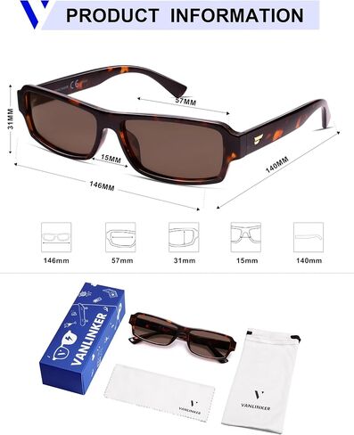 VANLINKER Retro Rectangle Polarized Sunglasses for Women Men Vintage 90s Small Trendy 2025 Sunnies VL9852 in Saudi Arabia