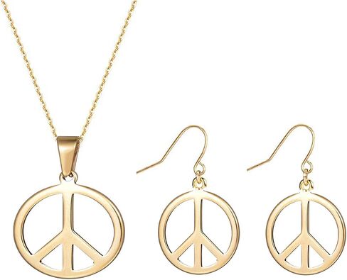 Peace Sign Necklace Earrings Set for Women Hippie Costume Accessories 60s 70s Jewelry Outfits Halloween Party Favors in Saudi Arabia