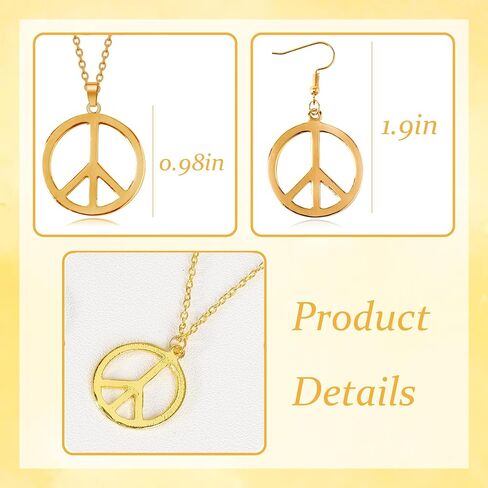 Peace Sign Necklace Earrings Set for Women Hippie Costume Accessories 60s 70s Jewelry Outfits Halloween Party Favors in Saudi Arabia