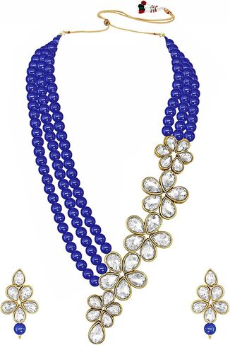 Aheli Floral Crystal Pearl Necklace with Drop Earrings Indian Traditional Bollywood Ethnic Jewelry Set Gift for Women in Saudi Arabia